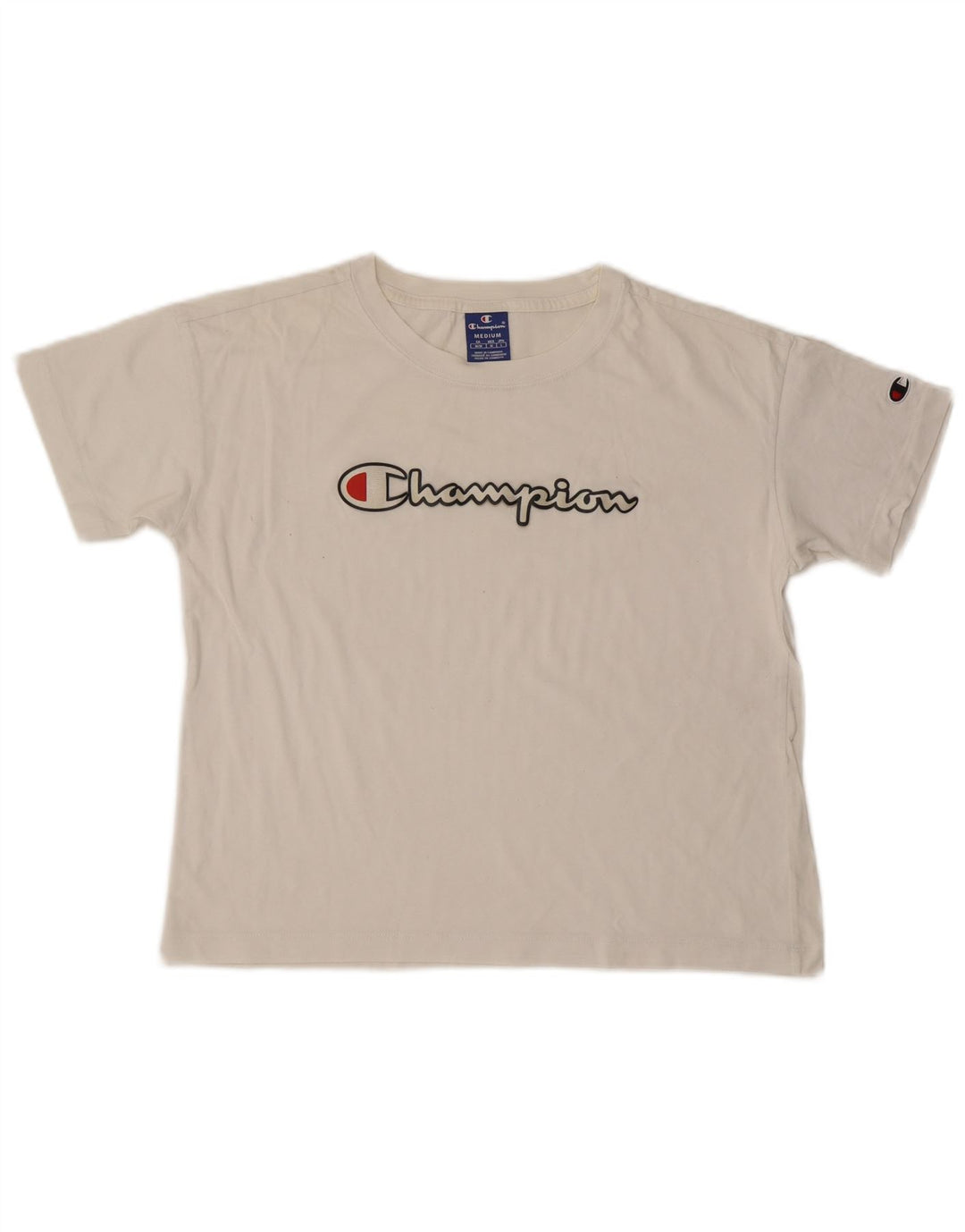 Camiseta feminina Champion Crop Graphic Top UK 14 Médio Branco