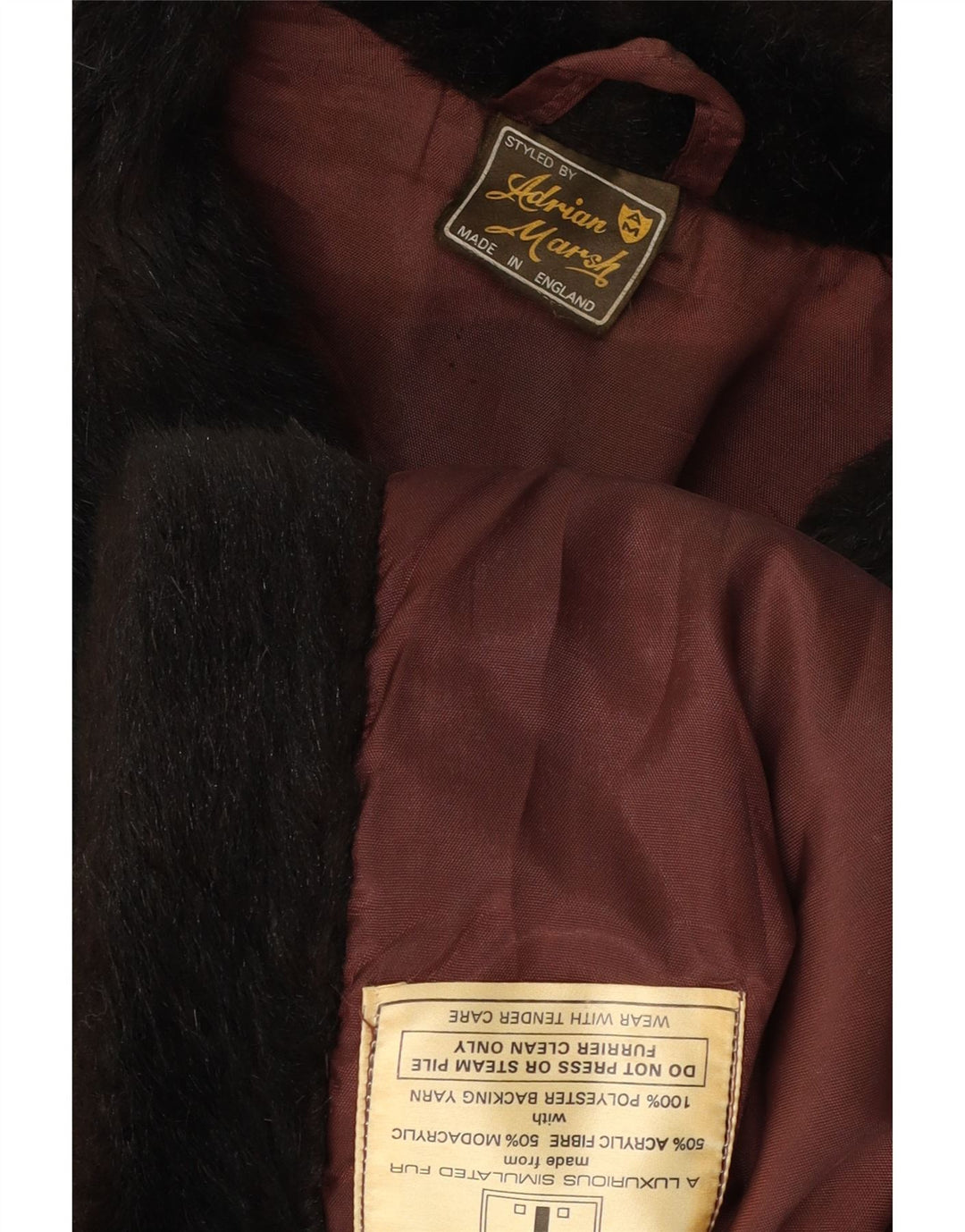 Casaco feminino VINTAGE de pele sintética com peito duplo Reino Unido 10 pequeno acrílico preto