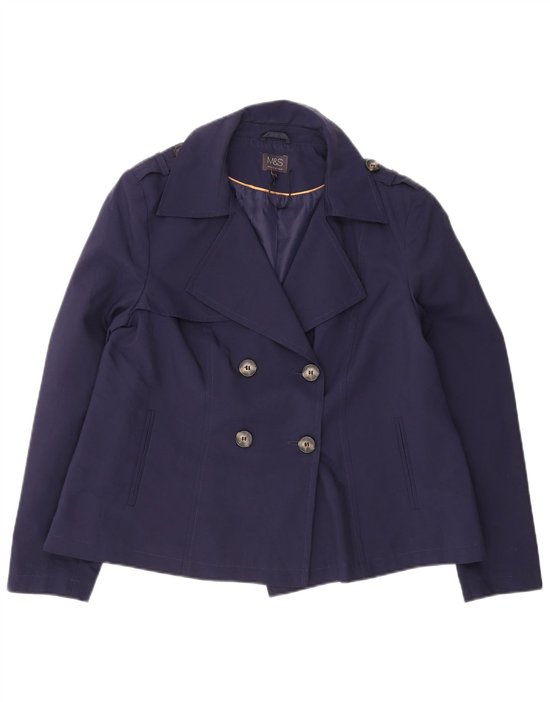 Casaco feminino Marks & Spencer Pea Coat UK 16 grande poliéster azul marinho
