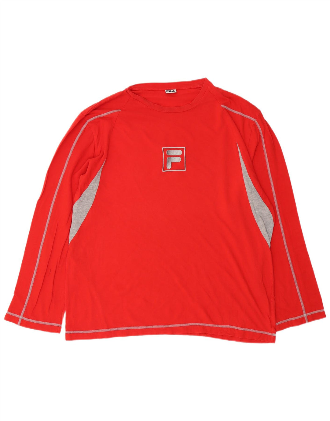 FILA Camiseta masculina gráfica manga comprida grande algodão colorido vermelho