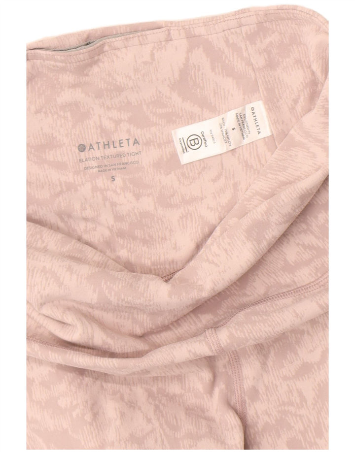 Leggings femininas Athleta com padrão abstrato Reino Unido 8 pequeno rosa nylon
