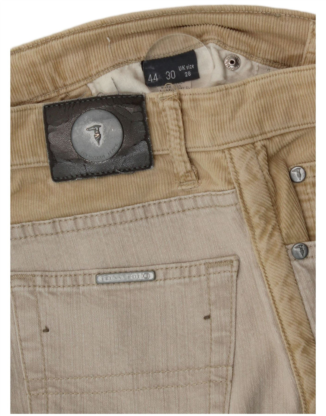 Jeans retos femininos Trussardi IT 44 médio W28 L28 bege colorblock