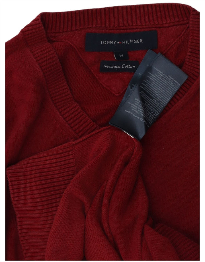 Suéter masculino TOMMY HILFIGER com decote em V de algodão vermelho médio