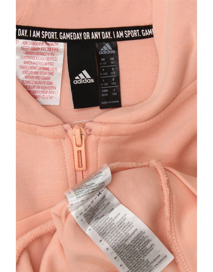 ADIDAS Suéter com capuz feminino com zíper 11-12 anos algodão laranja
