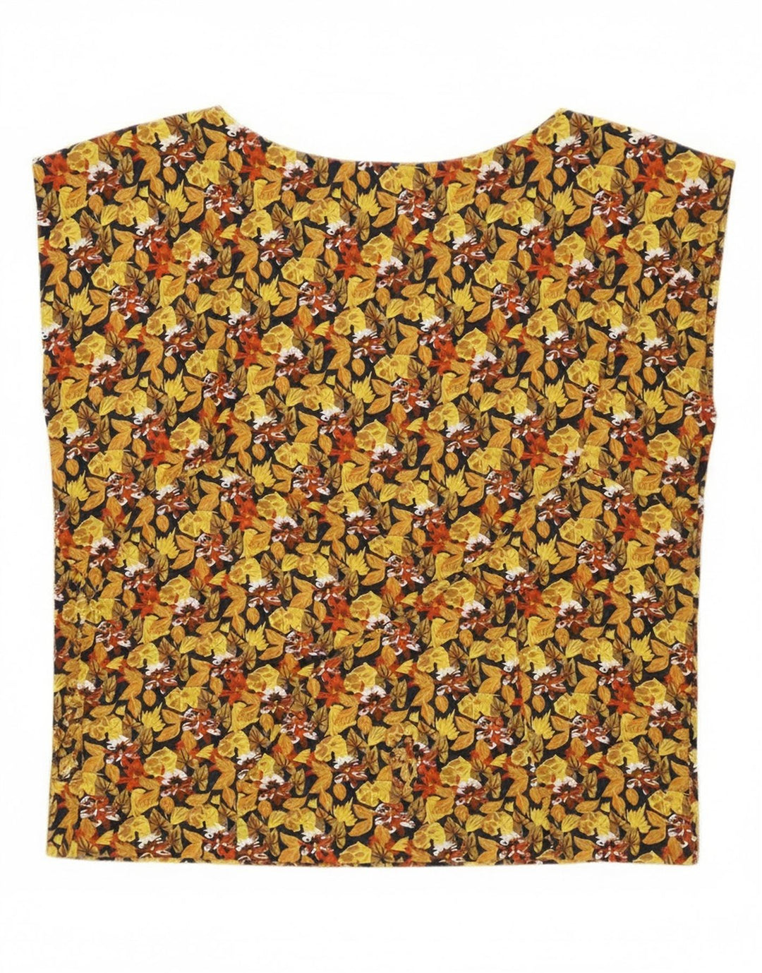 Blusa feminina vintage sem mangas, top UK 14, médio, amarelo, floral