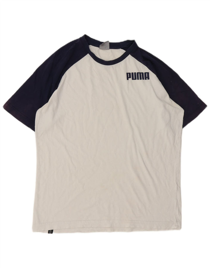 Puma Mens T-Shirt Top Pequeno Algodão Colorblock Branco