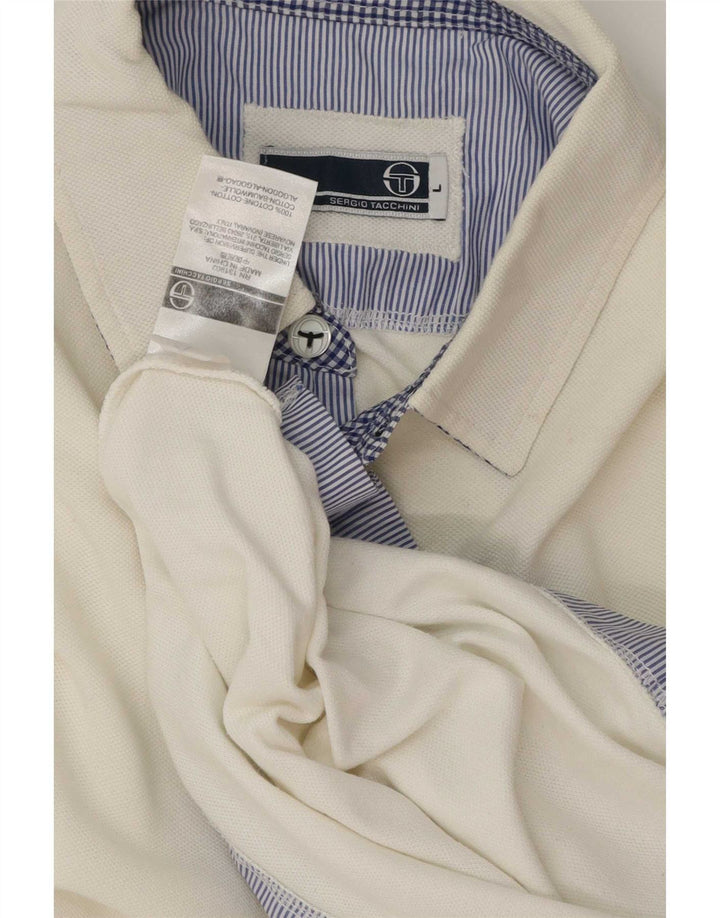 Camisa polo masculina Sergio Tacchini grande algodão listrado branco