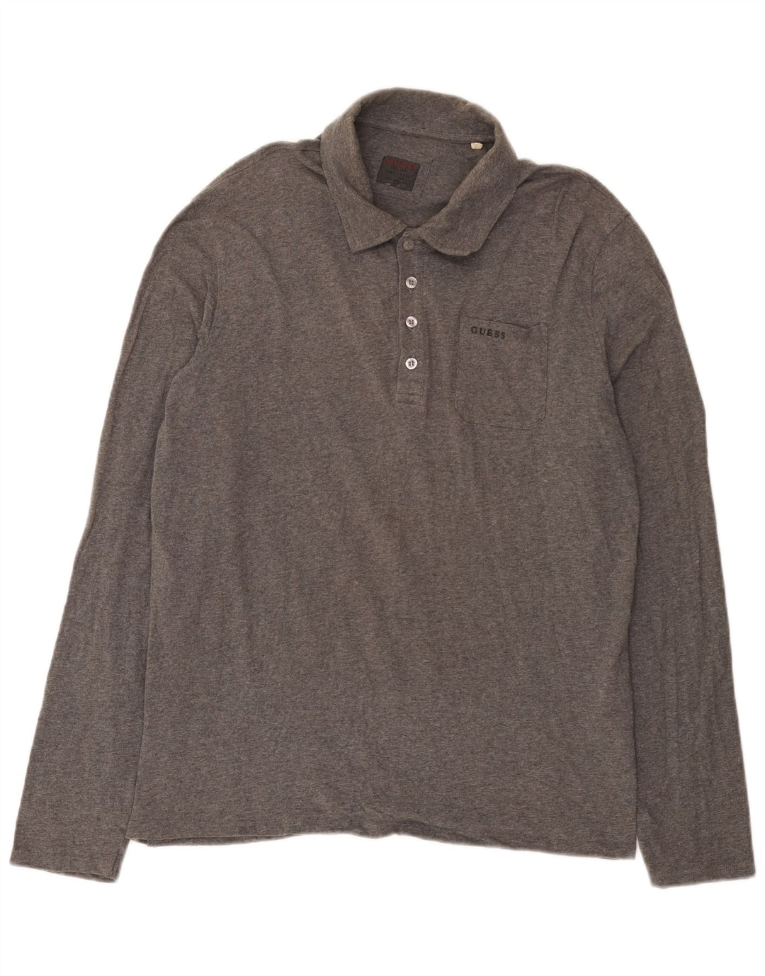 Guess Camisa polo masculina de manga comprida grande algodão cinza