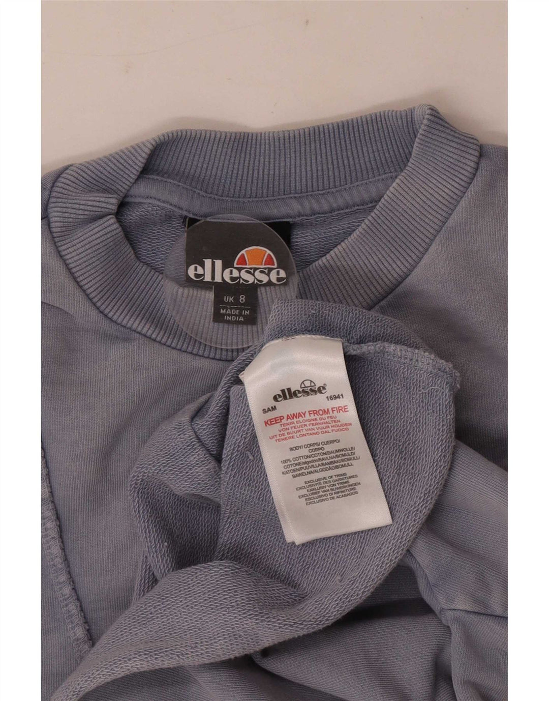 Suéter Ellesse feminino cropped oversized Reino Unido 8 pequeno azul algodão