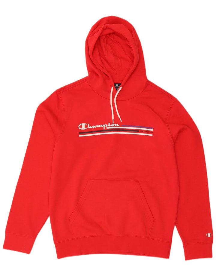 Jumper masculino com capuz gráfico Champion médio algodão listrado vermelho