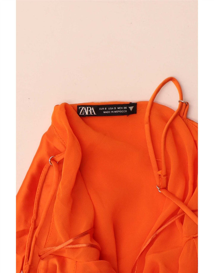 Zara Vestido Slip Feminino UK 8 Pequeno Poliéster Laranja