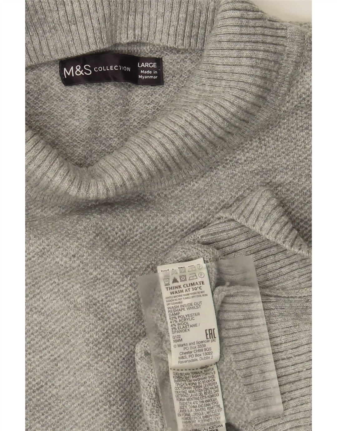 Suéter feminino Marks & Spencer com gola tartaruga Reino Unido 16 grande cinza