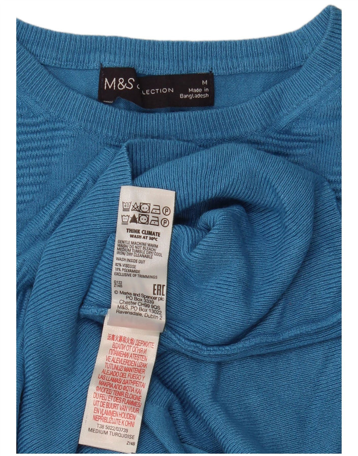 Suéter feminino Marks & Spencer com gola redonda Reino Unido 14 azul médio geométrico