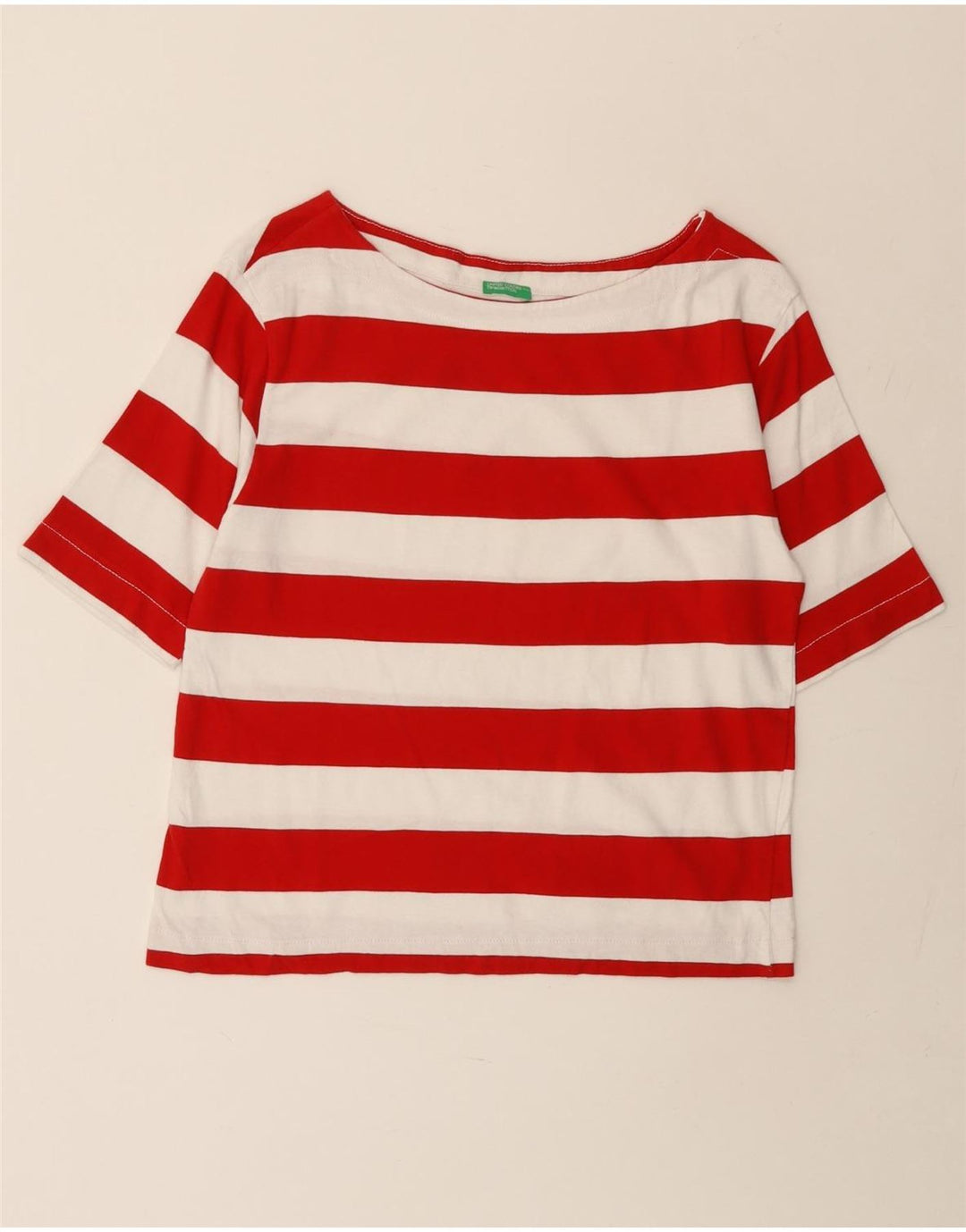 Camiseta feminina BENETTON UK 14 listrada vermelha média