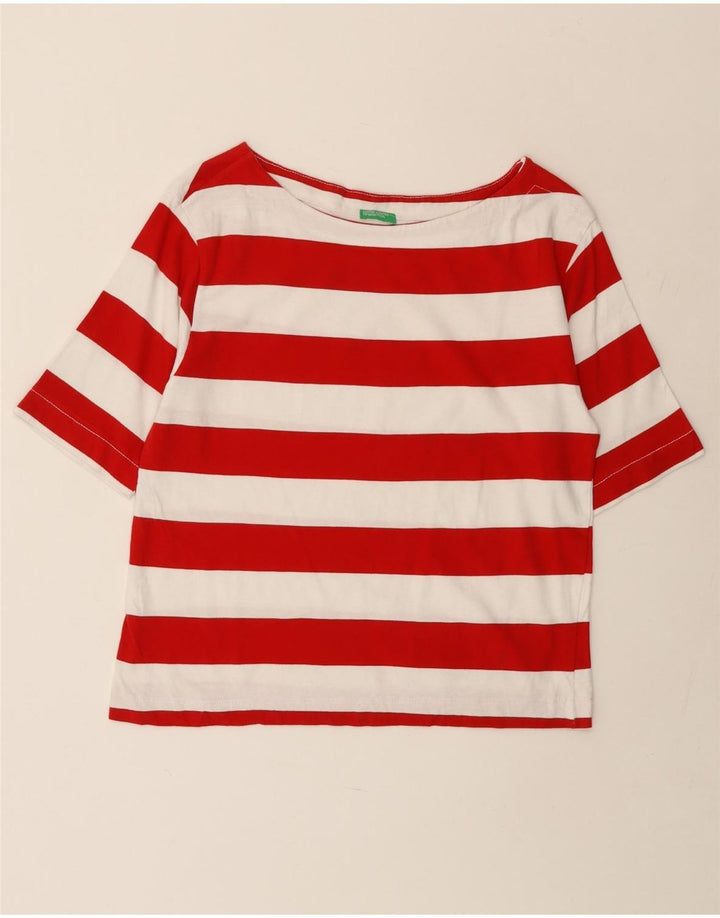 Camiseta feminina BENETTON UK 14 listrada vermelha média