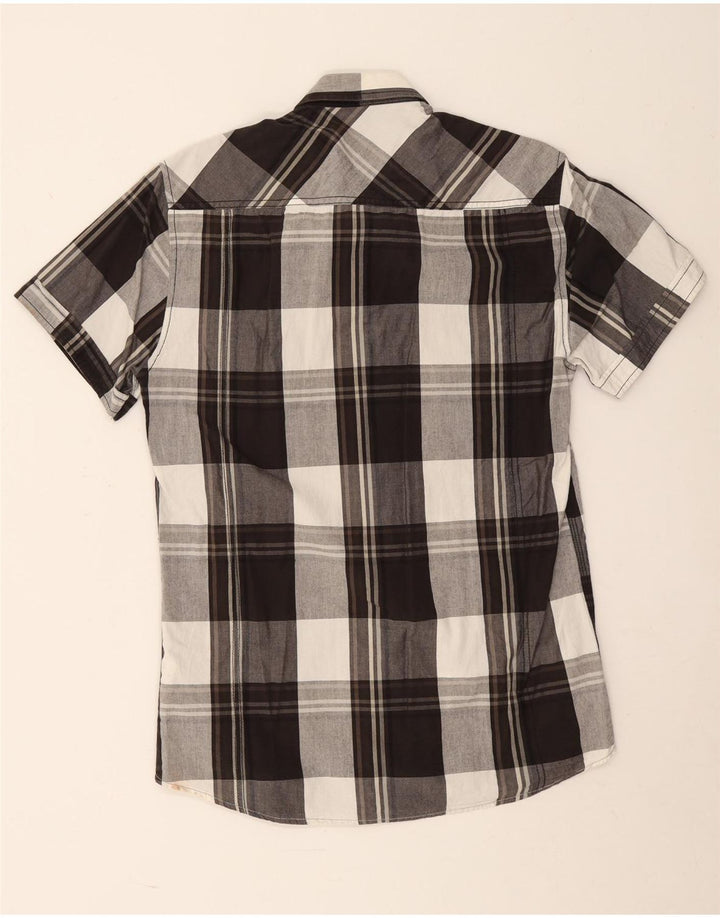 Camisa masculina de manga curta Jack & Jones, algodão xadrez preto médio