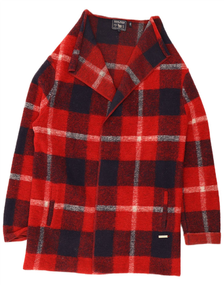 Suéter feminino Woolrich Longline Cardigan Reino Unido 10 lã xadrez vermelha pequena