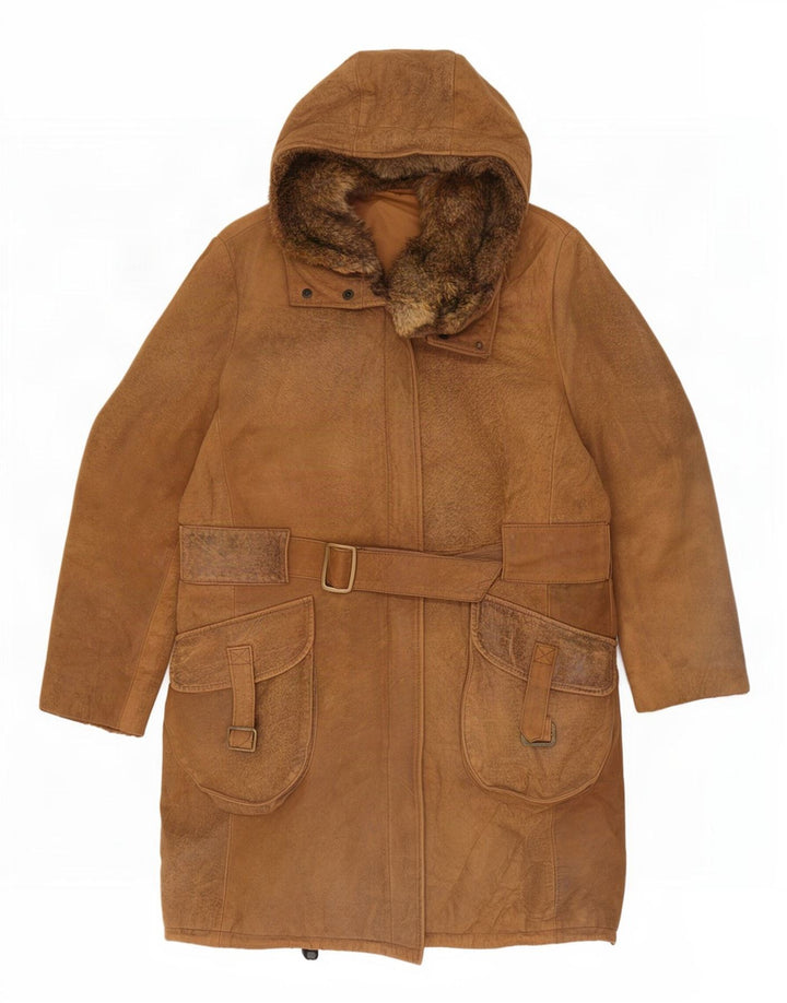 Sobretudo de camurça vintage feminino UK 14 marrom médio