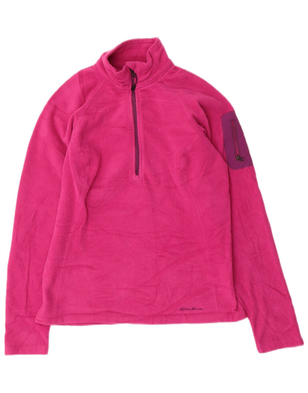 EDDIE BAUER Suéter feminino Polartec de lã com gola e zíper Reino Unido 10 pequeno rosa