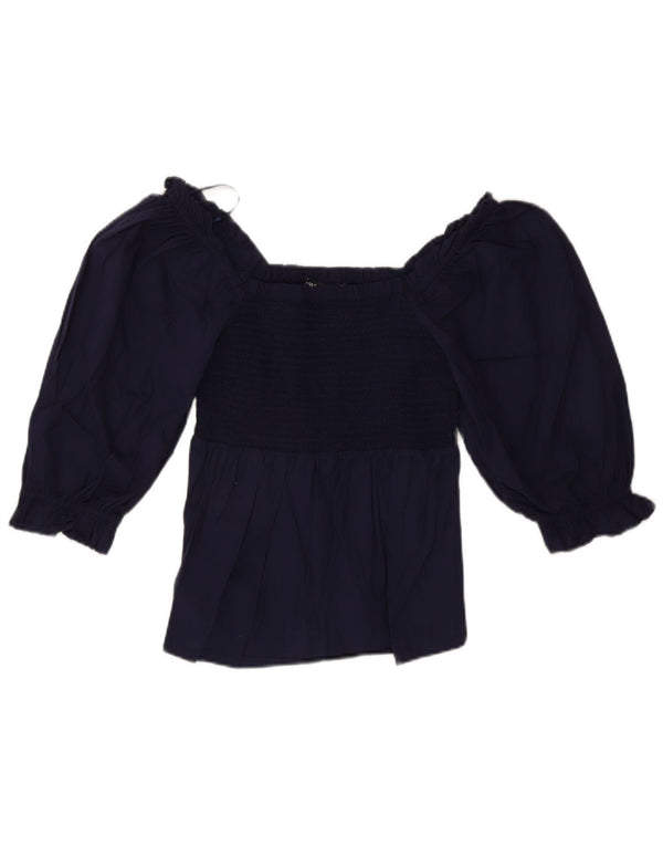 Blusa feminina Marks & Spencer crop manga 3/4 Reino Unido 8 pequena azul marinho