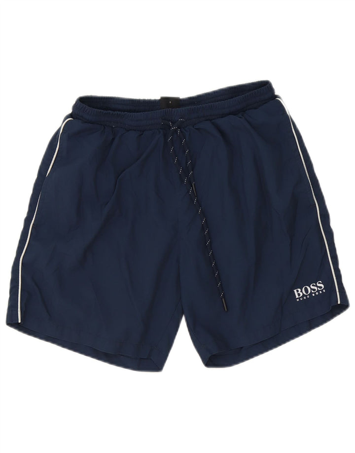 Shorts de natação masculino Hugo Boss pequeno poliéster azul marinho