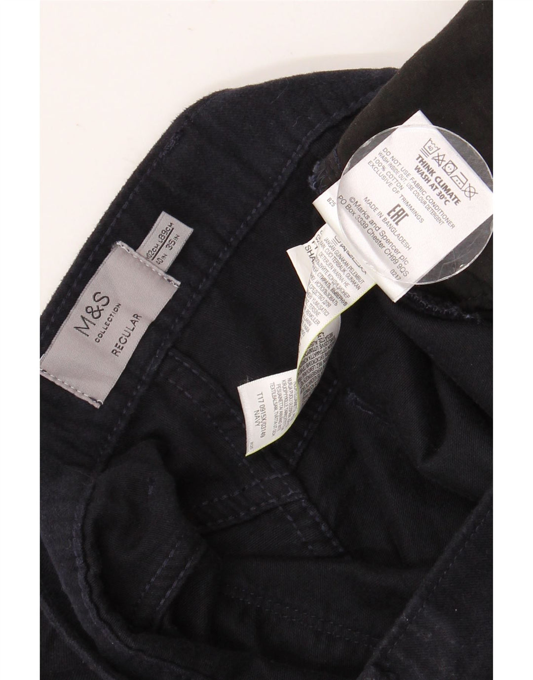 MARKS & SPENCER Masculino Regular Fit Jeans Reto W40 L35 Azul Marinho Algodão