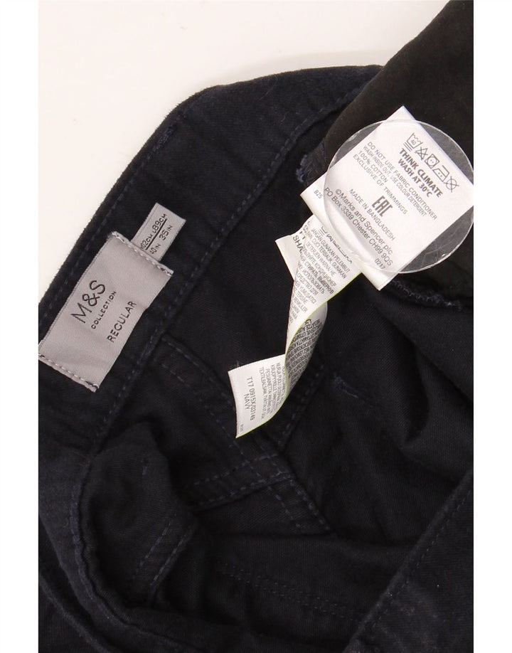 MARKS & SPENCER Masculino Regular Fit Jeans Reto W40 L35 Azul Marinho Algodão