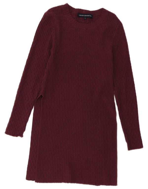 Vestido jumper feminino de manga comprida French Connection UK 10 pequeno Borgonha