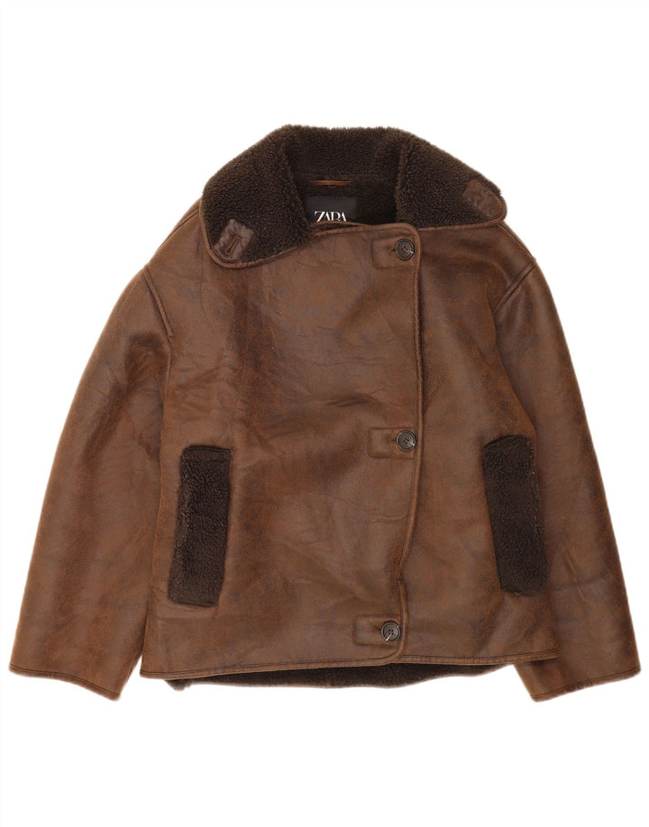 Zara Jaqueta Sherpa Feminina Oversized UK 2 2XS Marrom Poliéster