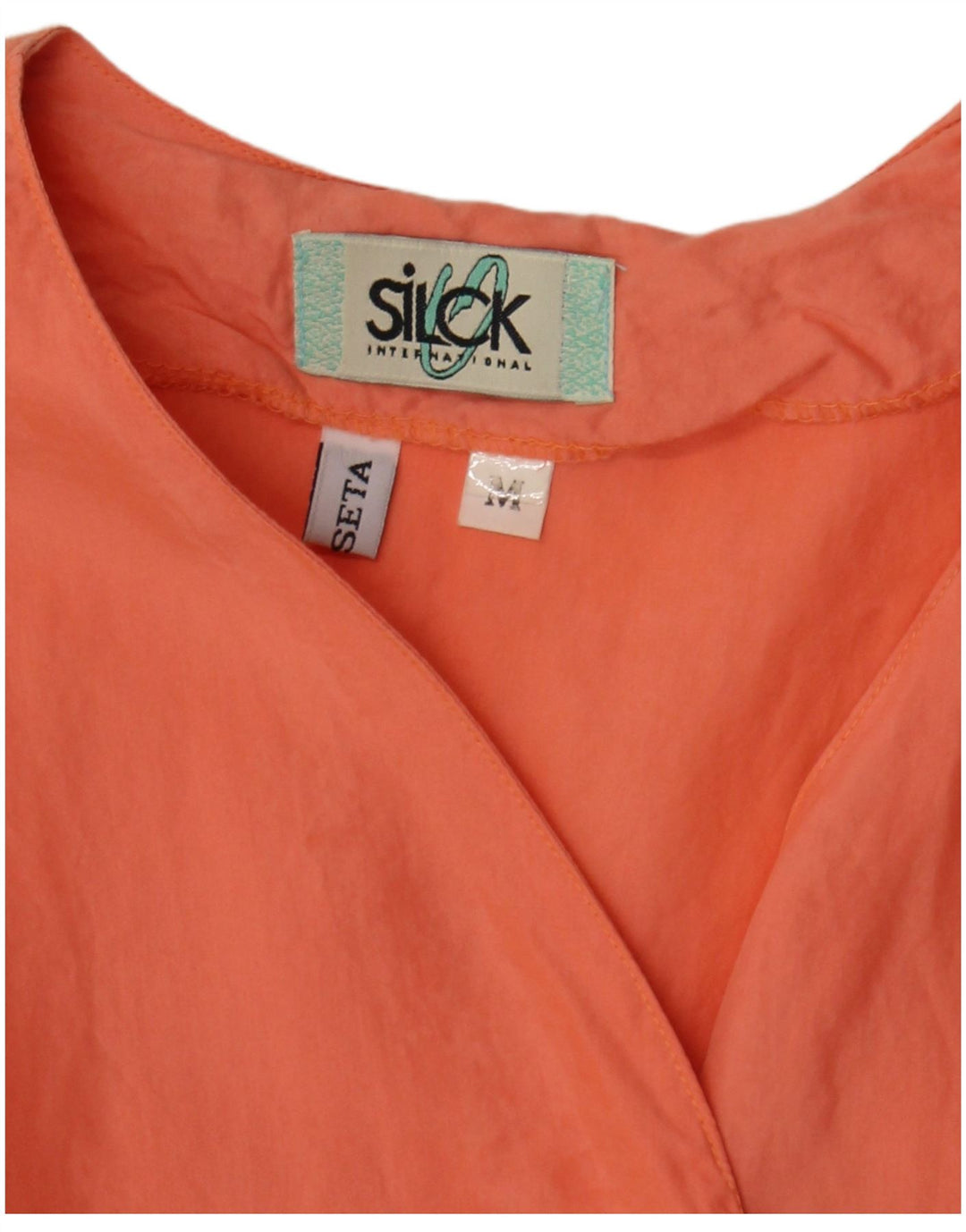 Blusa feminina vintage de manga curta UK 12 seda laranja média