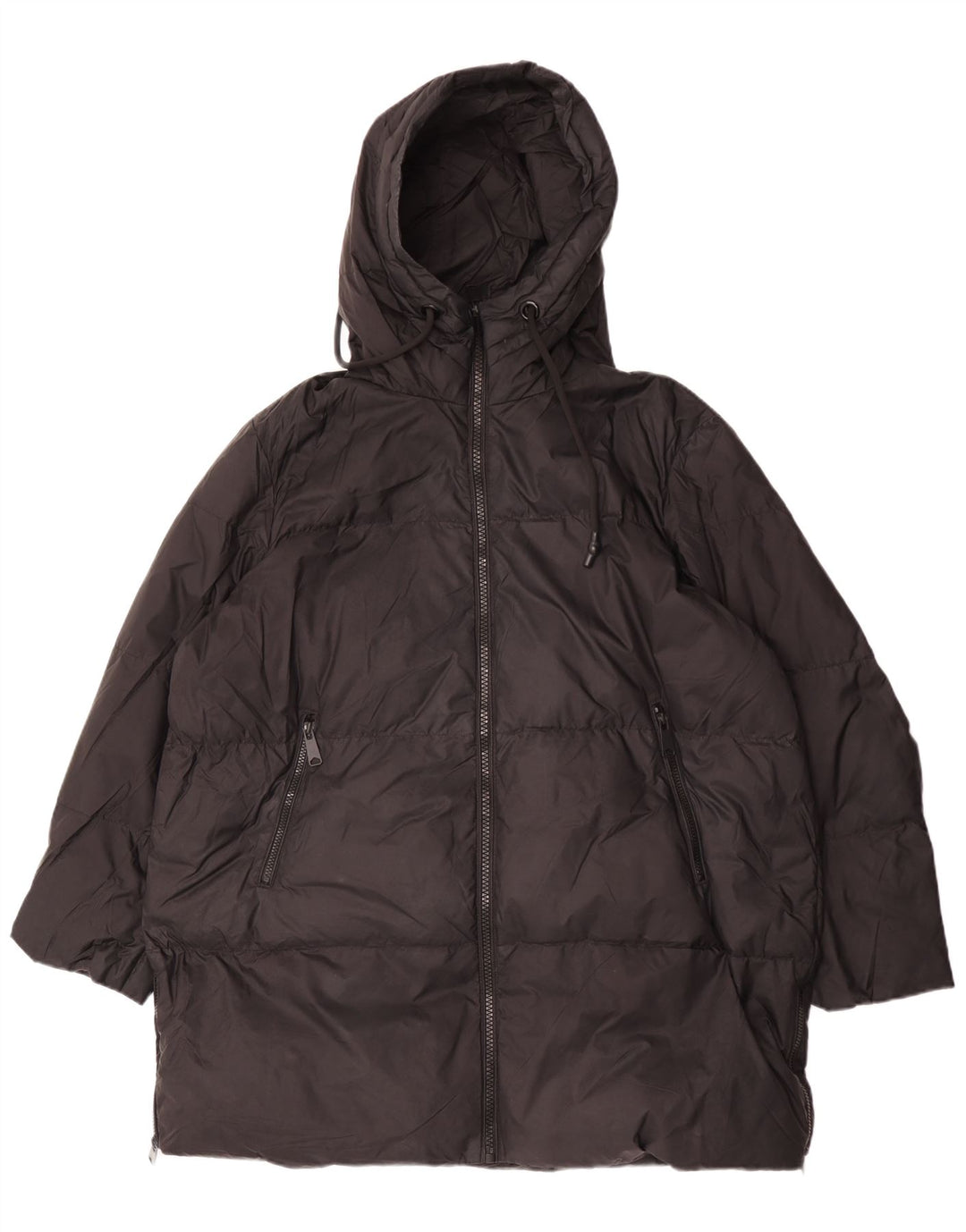 Casaco feminino acolchoado com capuz e capuz Zara UK 14 médio preto poliamida