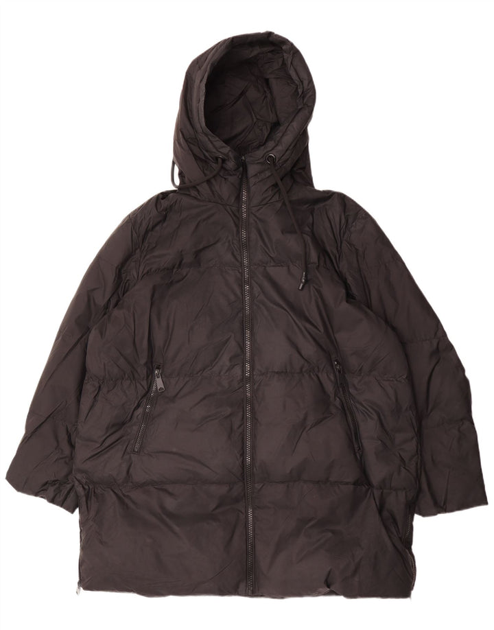 Casaco feminino acolchoado com capuz e capuz Zara UK 14 médio preto poliamida