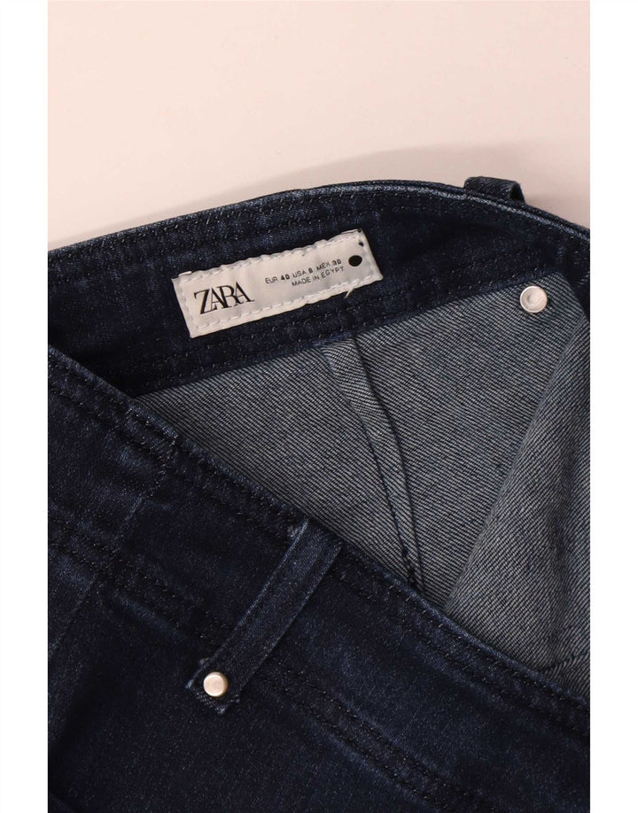Calça jeans feminina Zara com perna larga EU 40 médio W30 L30 azul marinho