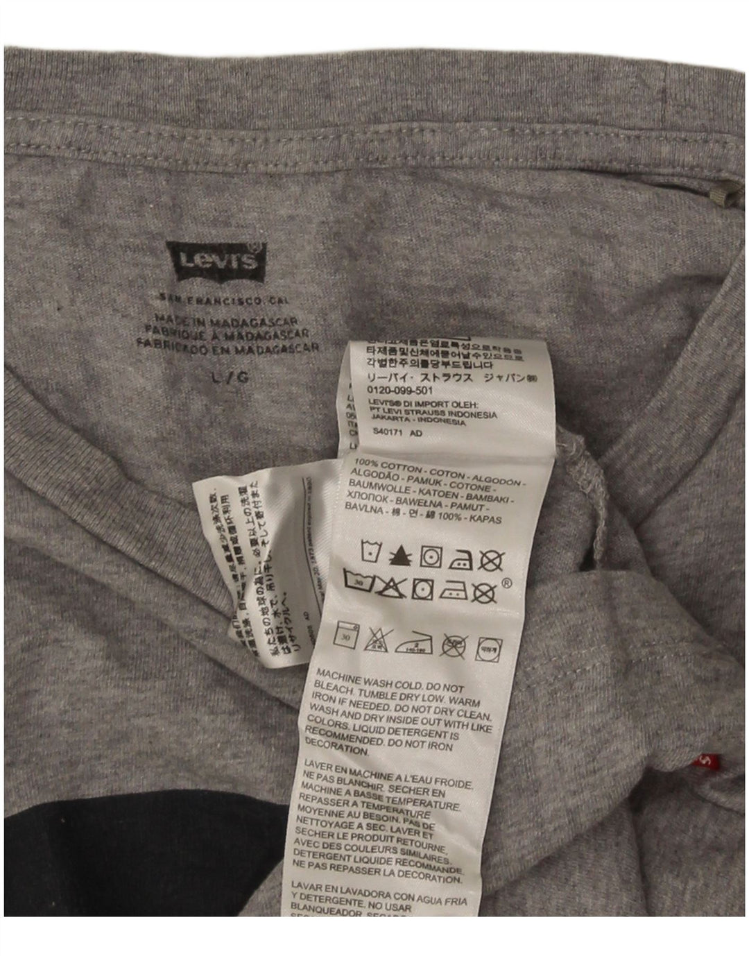 Camiseta gráfica masculina Levi's Top grande algodão manchado cinza