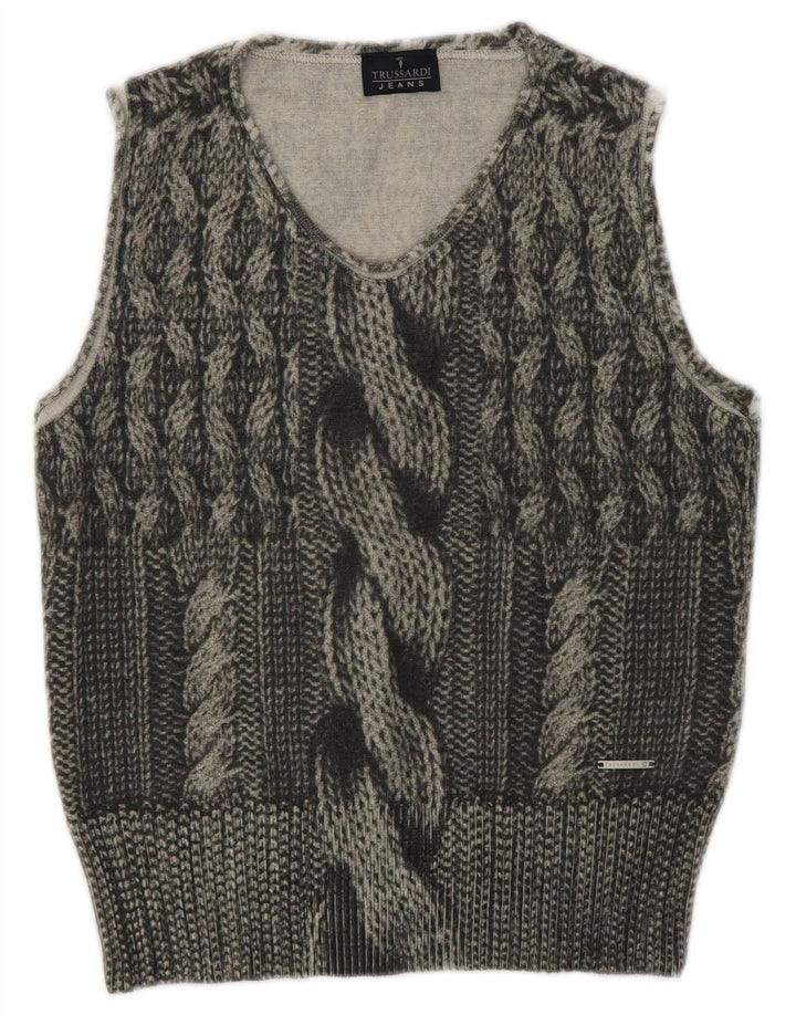Trussardi Jeans Regata Feminina Colete Reino Unido 12 Lã Cinza Médio
