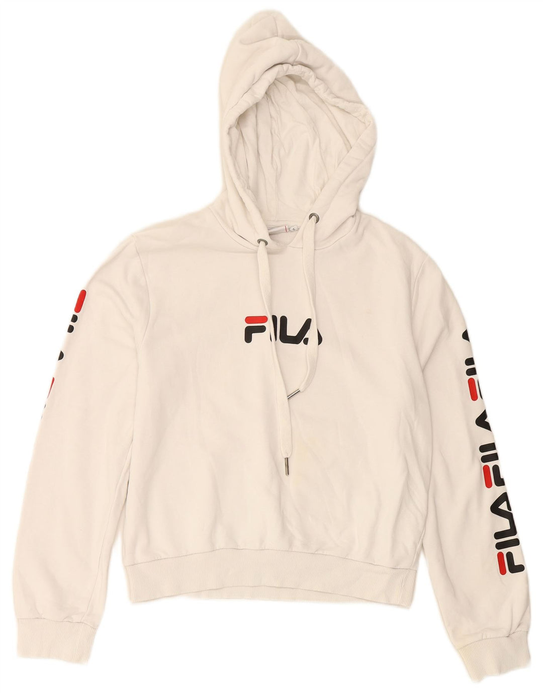 FILA Suéter feminino com capuz e estampa gráfica UK 10 pequeno algodão branco