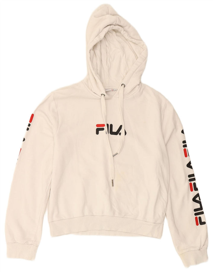 FILA Suéter feminino com capuz e estampa gráfica UK 10 pequeno algodão branco