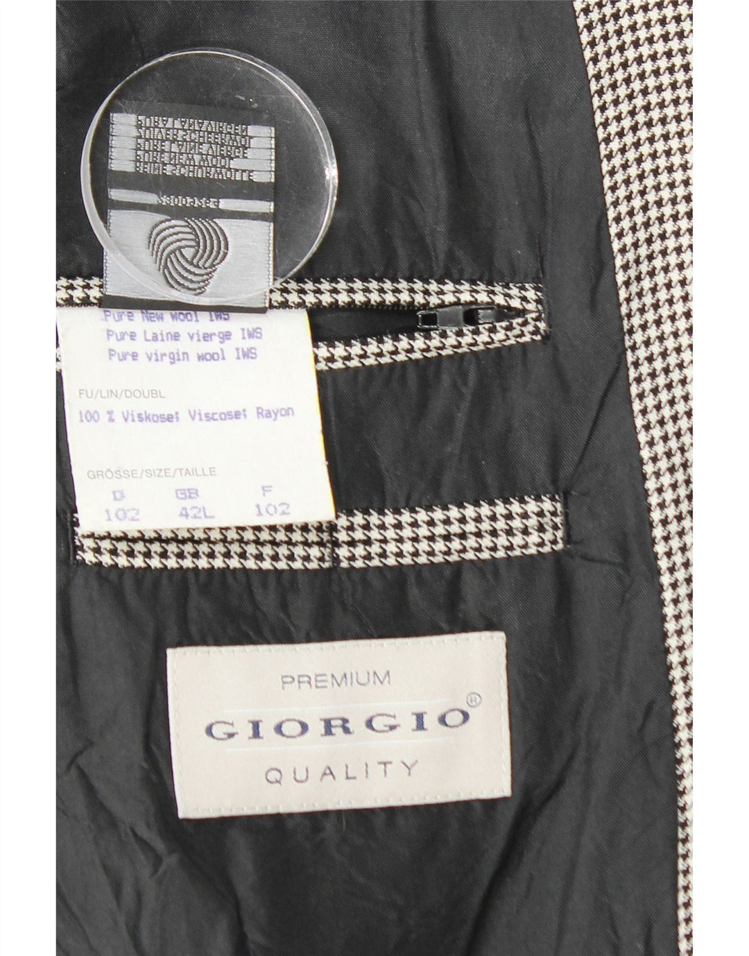 Jaqueta blazer masculina VINTAGE com 2 botões UK 42 XL preta Houndstooth nova lã
