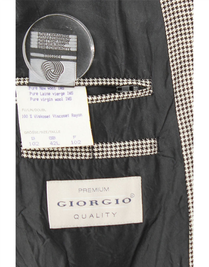 Jaqueta blazer masculina VINTAGE com 2 botões UK 42 XL preta Houndstooth nova lã