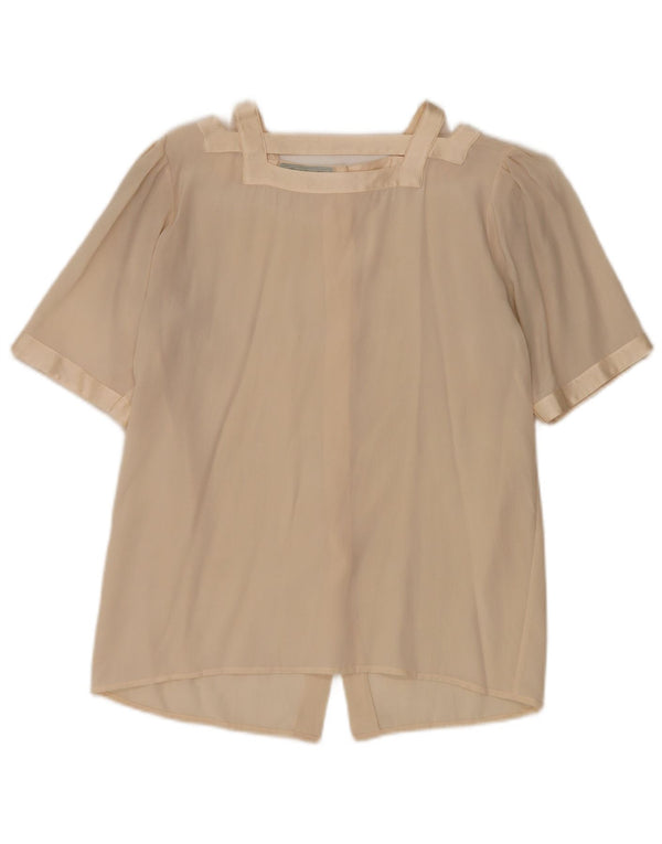 Blusa feminina vintage de manga curta UK 12 bege médio