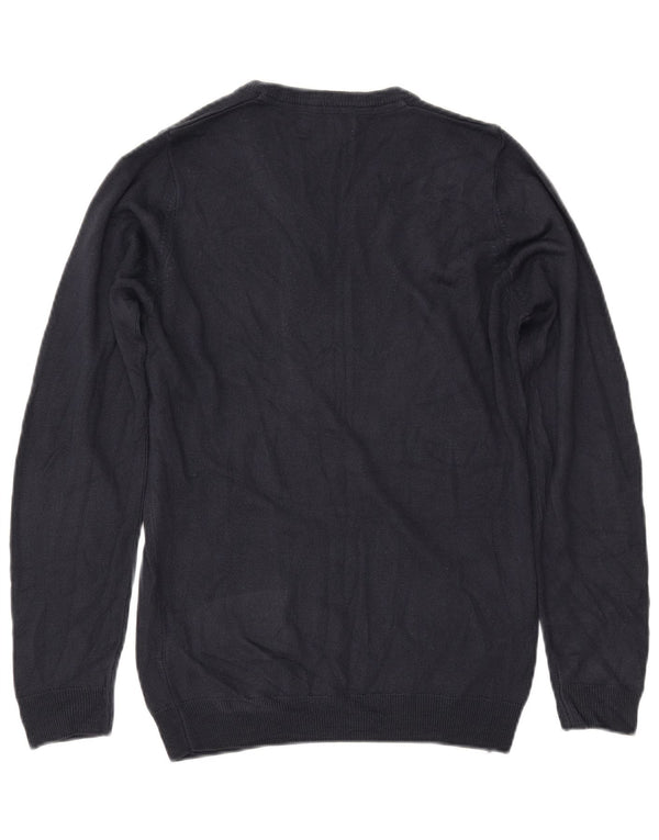 MARKS & SPENCER Suéter feminino com decote em V Reino Unido 10 pequeno azul marinho acrílico