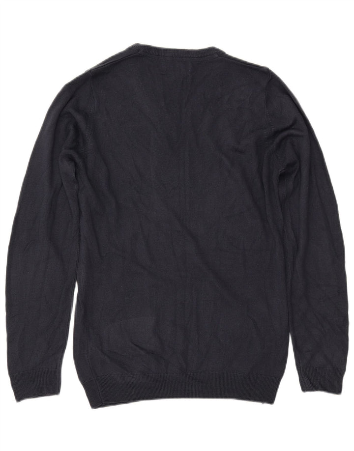 MARKS & SPENCER Suéter feminino com decote em V Reino Unido 10 pequeno azul marinho acrílico