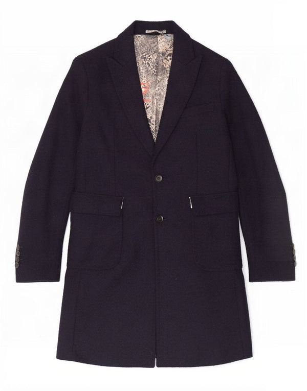 Sobretudo feminino Gianni Feraud UK 14 grande poliéster Chevron azul marinho
