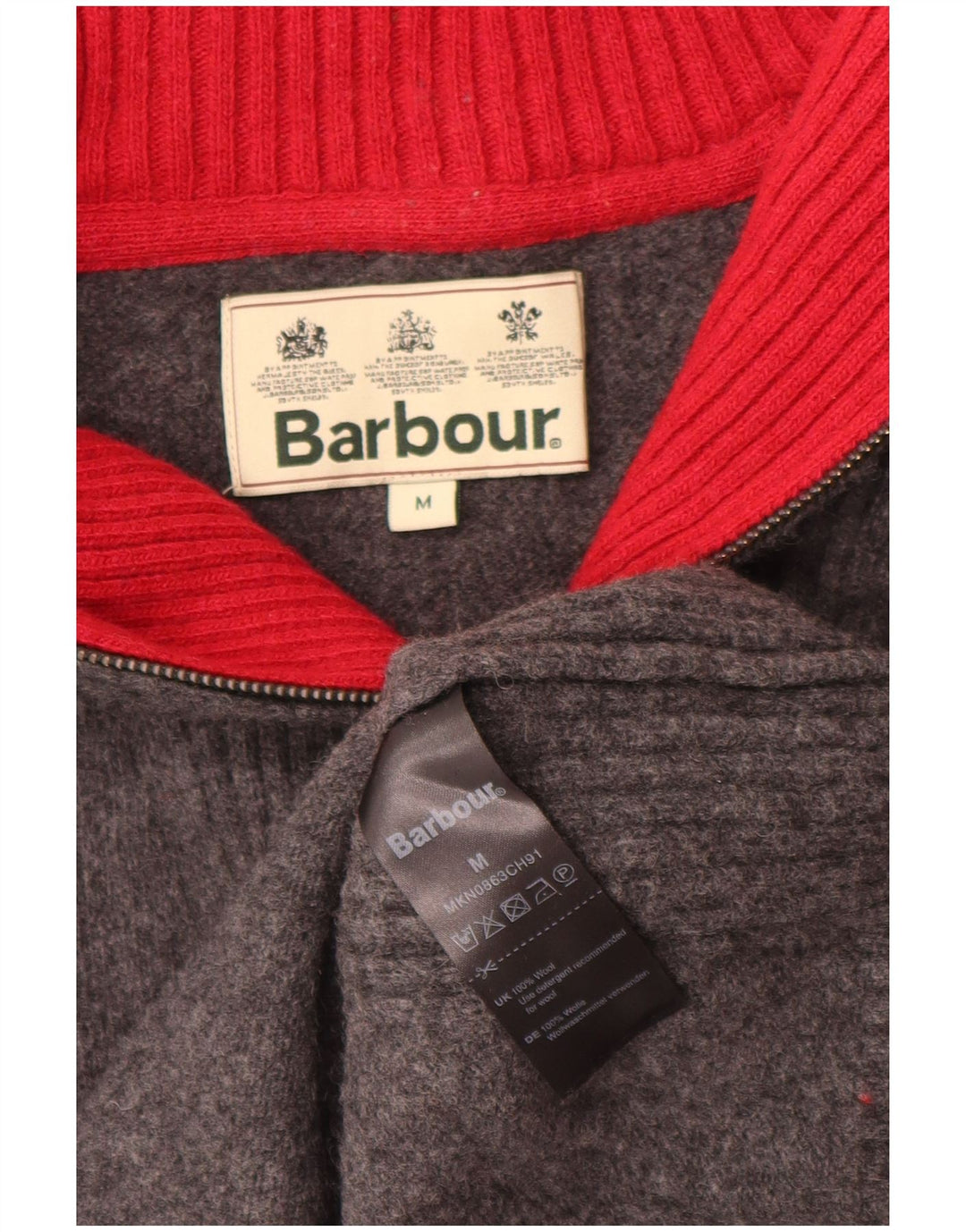 Suéter masculino Barbour de ajuste solto com zíper e gola média de lã cinza