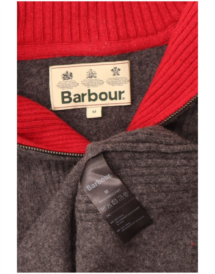 Suéter masculino Barbour de ajuste solto com zíper e gola média de lã cinza