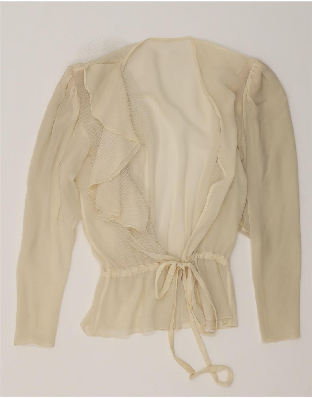 Blusa feminina vintage transparente envoltória top UK 16 grande off white