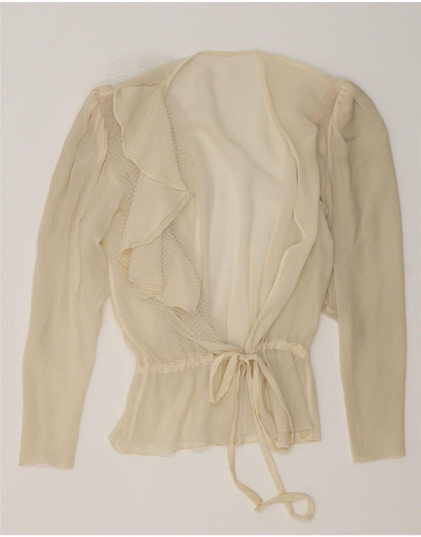 Blusa feminina vintage transparente envoltória top UK 16 grande off white