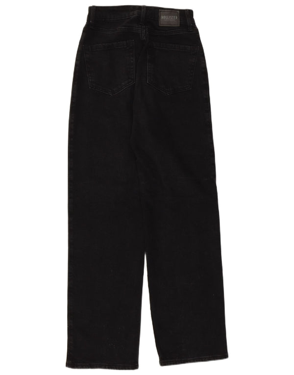 Hollister feminino pai cintura alta jeans US 0 XS W24 L29 algodão preto