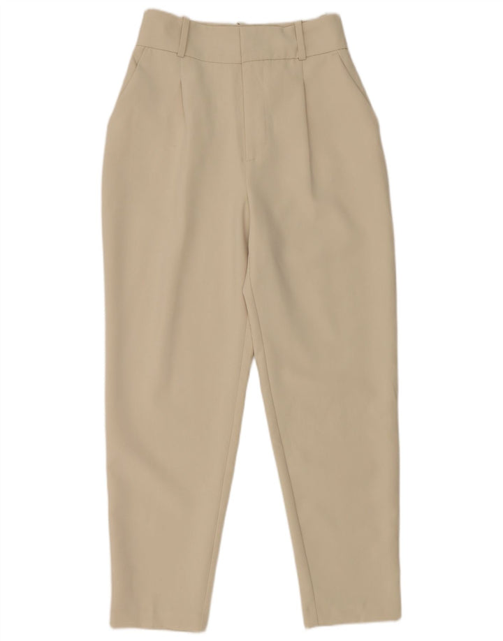 Zara Calça feminina afunilada pequena W26 L27 poliéster branco