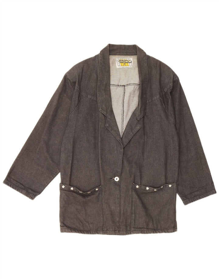 Casaco jeans feminino vintage de grandes dimensões Reino Unido 14 algodão preto médio